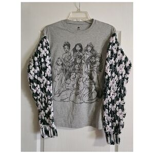 Upcycled Disney Gray Princess Graphic Tee w/ Crochet Sleeves